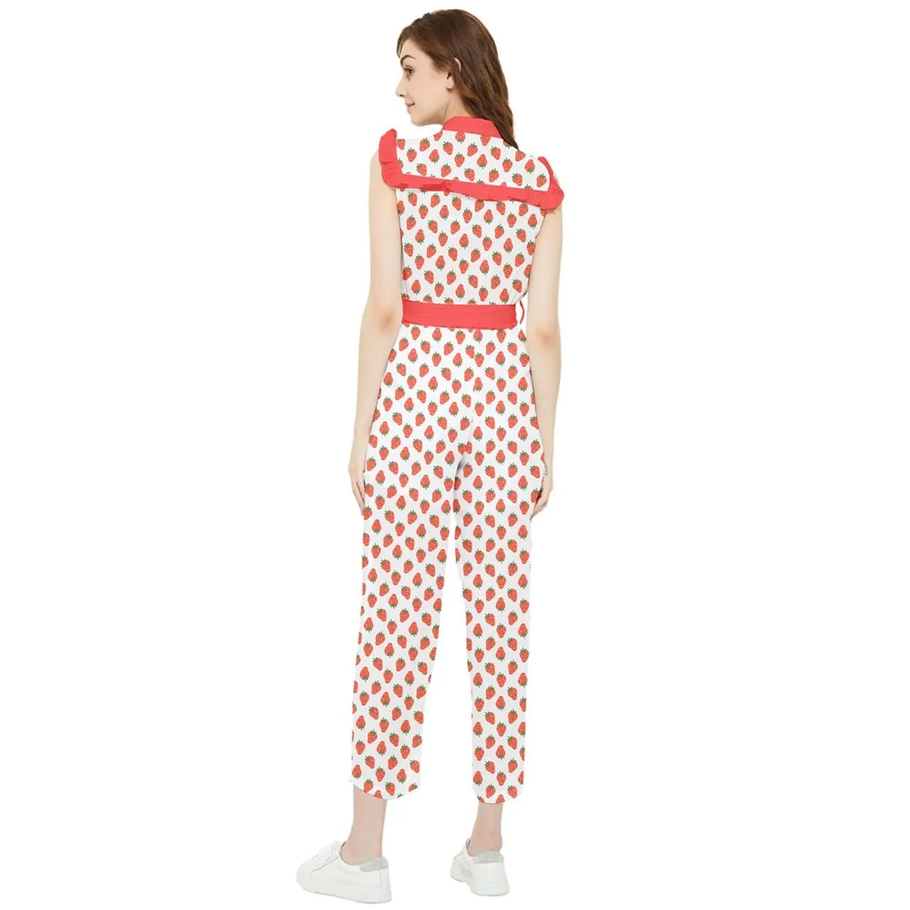 Strawberry Jumpsuit, 70s Style Jumpsuit, Red White Jumpsuit, Strawberry Print Jumpsuit