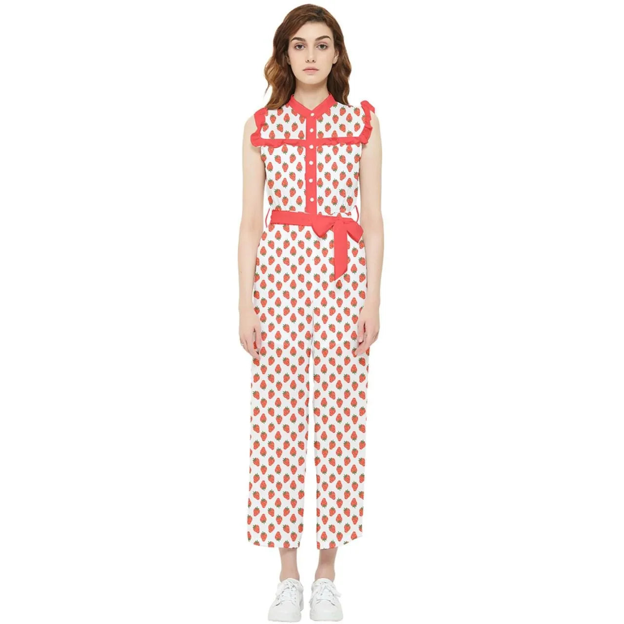 Strawberry Jumpsuit, 70s Style Jumpsuit, Red White Jumpsuit, Strawberry Print Jumpsuit
