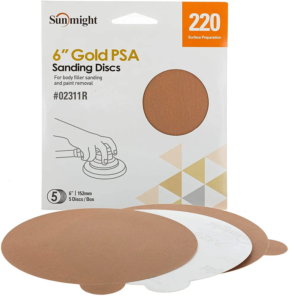 Sunmight 6" Gold PSA No Holes Sanding Discs - Retail Pack