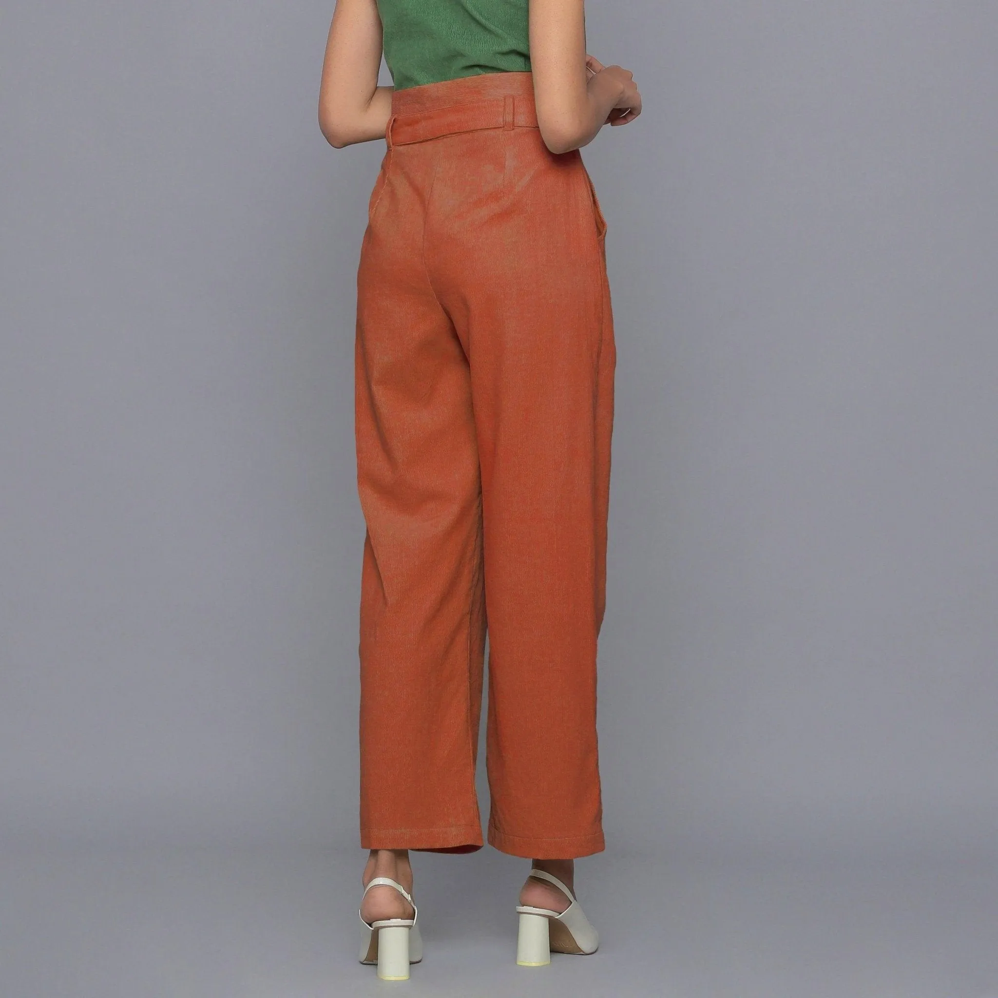 Sunset Rust Warm Cotton Corduroy Ankle Length Pant