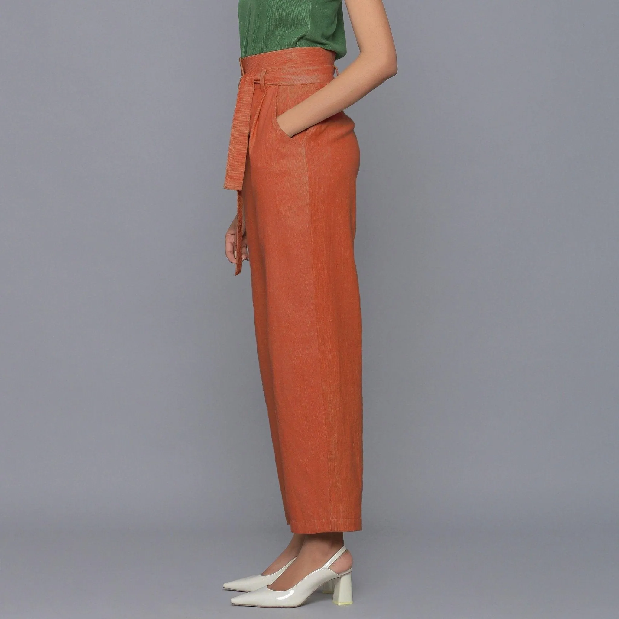 Sunset Rust Warm Cotton Corduroy Ankle Length Pant