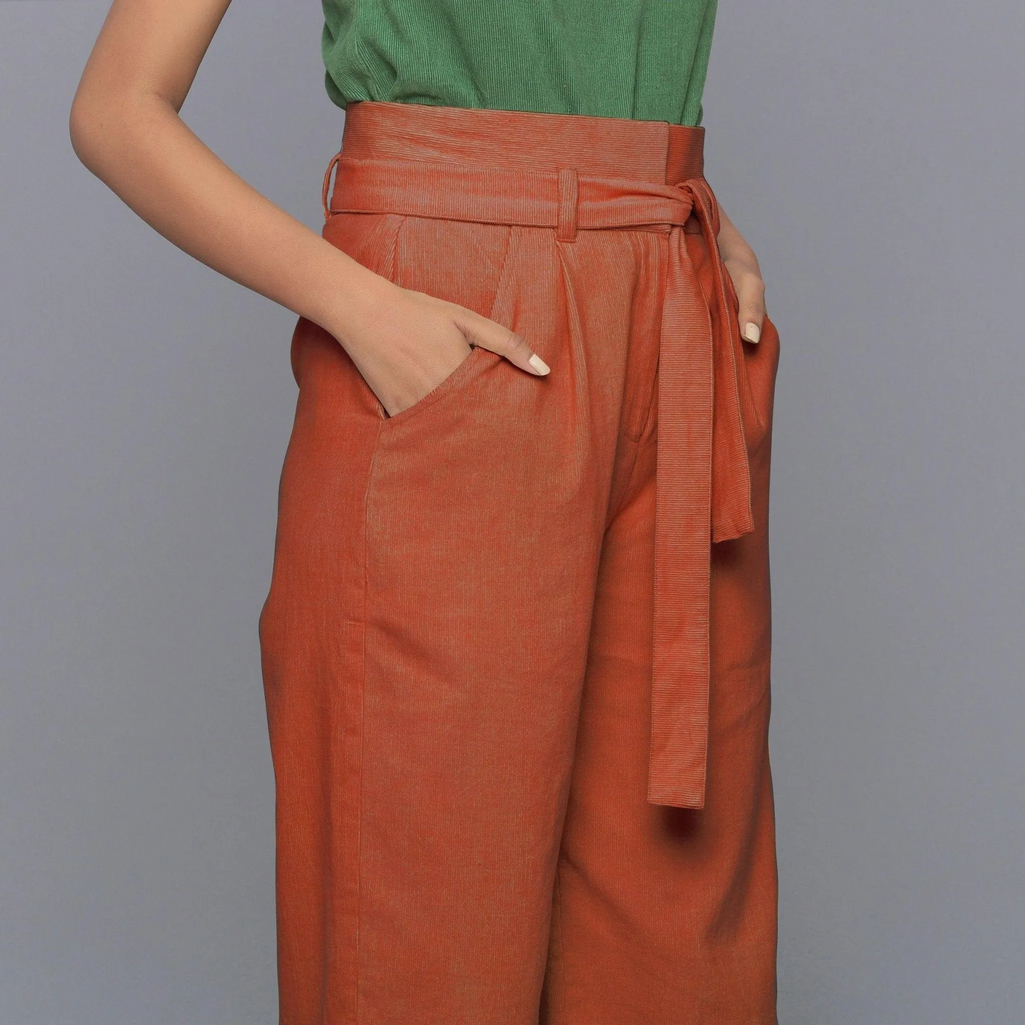 Sunset Rust Warm Cotton Corduroy Ankle Length Pant