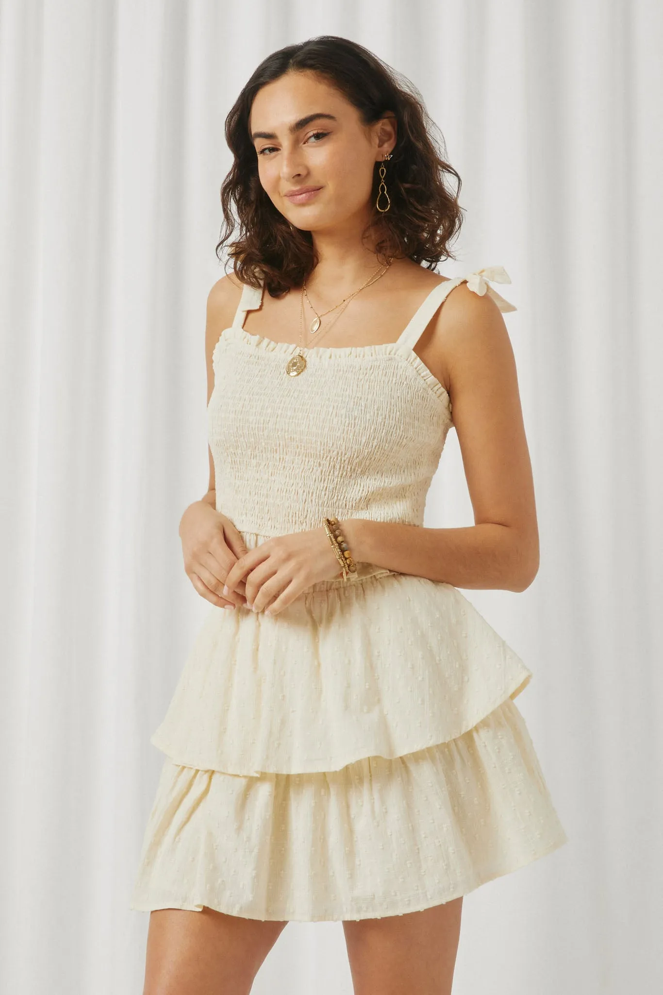 Swiss Dot Layered Elastic Waist Skirt