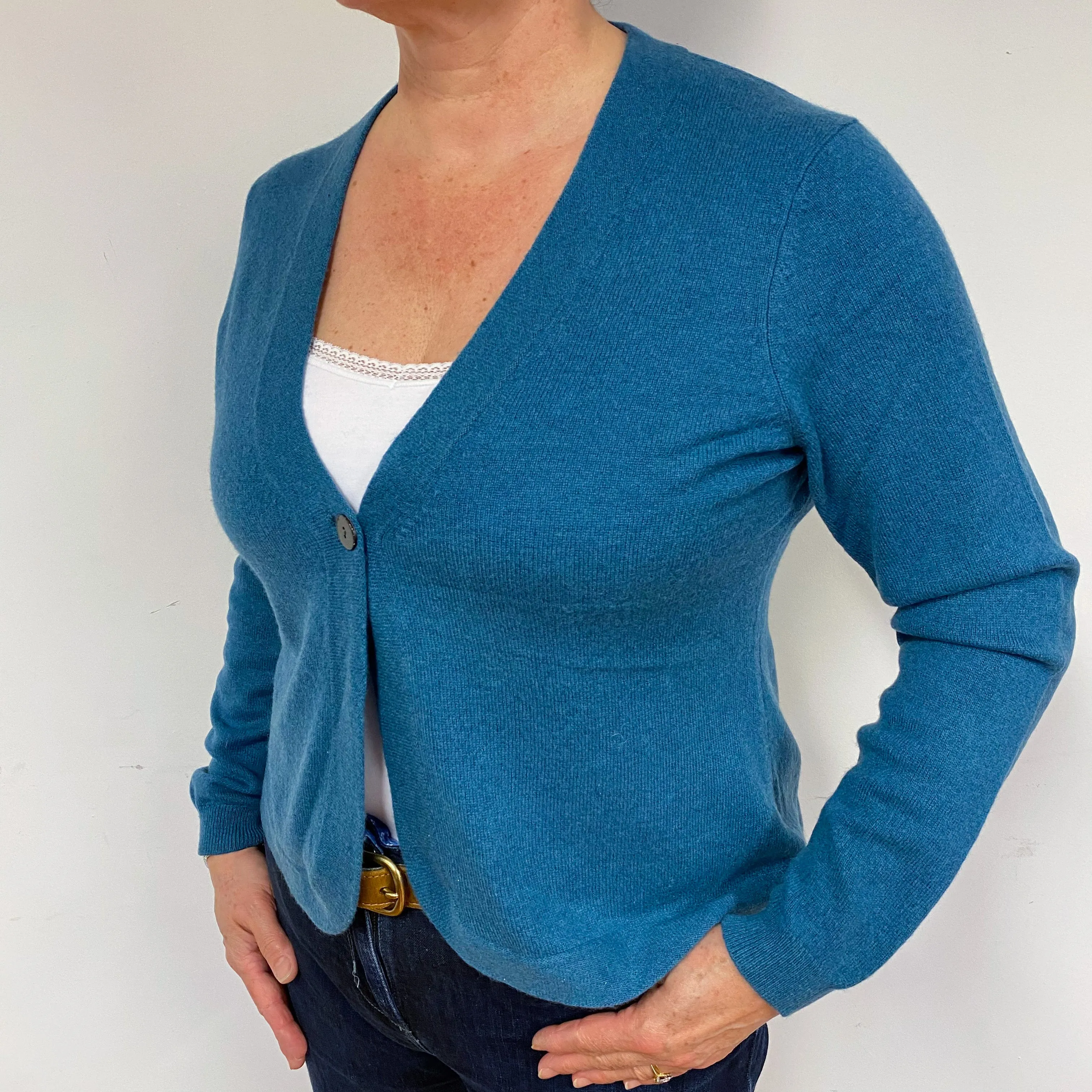 Teal Blue Cashmere V-Neck Cardigan Large