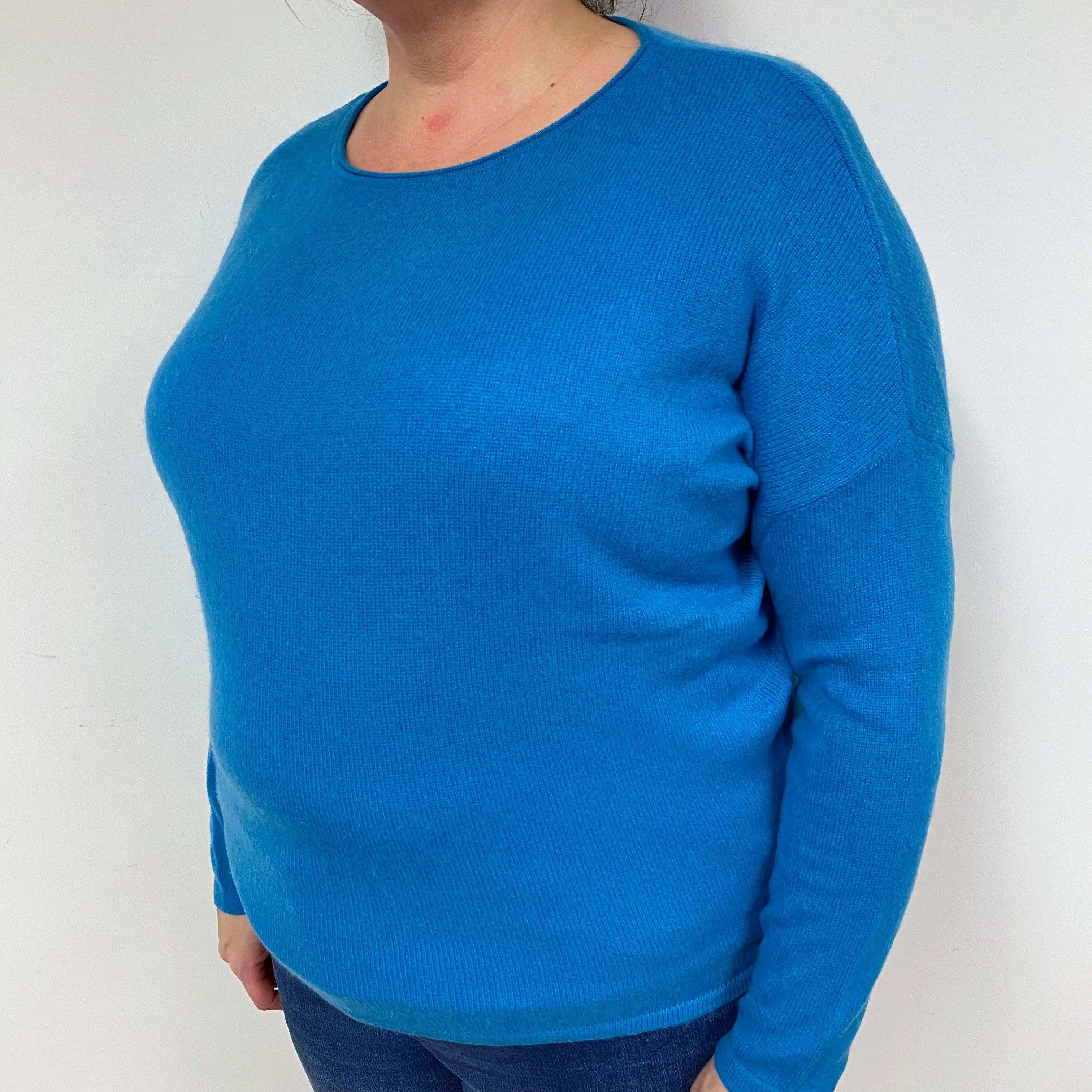 Teal Green Batwing Cashmere Crew Neck Jumper Extra Large