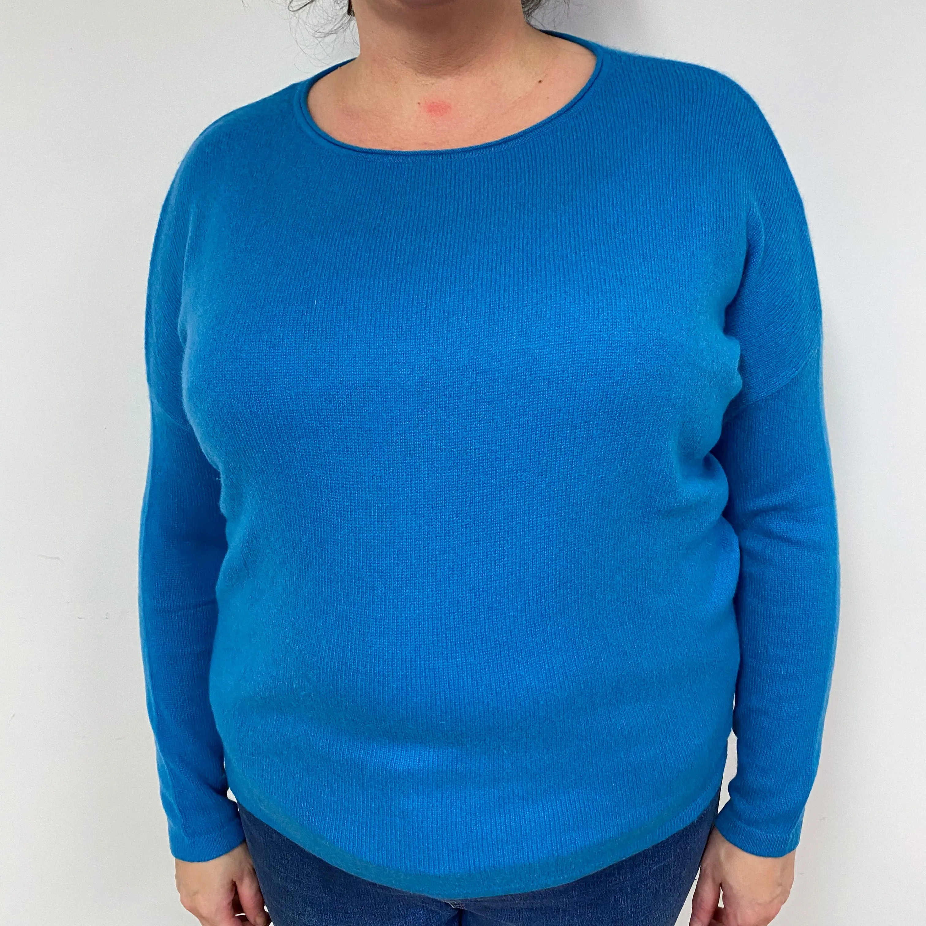 Teal Green Batwing Cashmere Crew Neck Jumper Extra Large