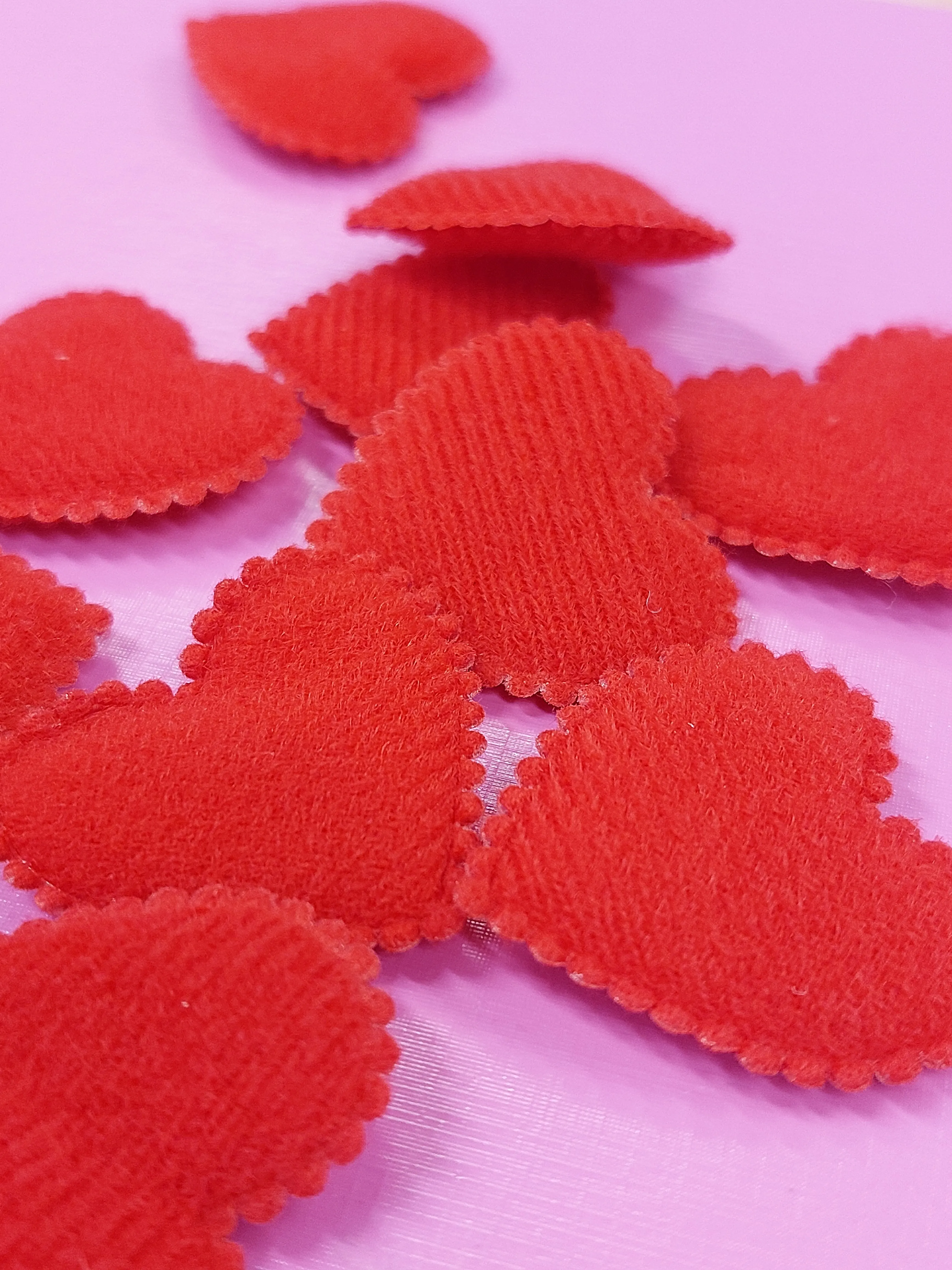 Teddy Hearts - Soft Feel Red Cushion Style Heart Embellishments 2cm - Pack of 10