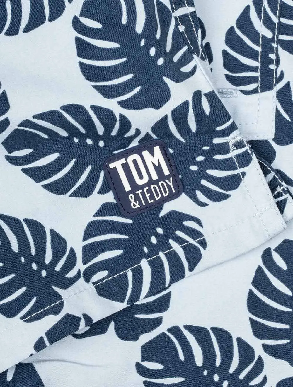 TOM AND TEDDY Sky Blue & Red Leaves Boy's Swim Shorts Blue