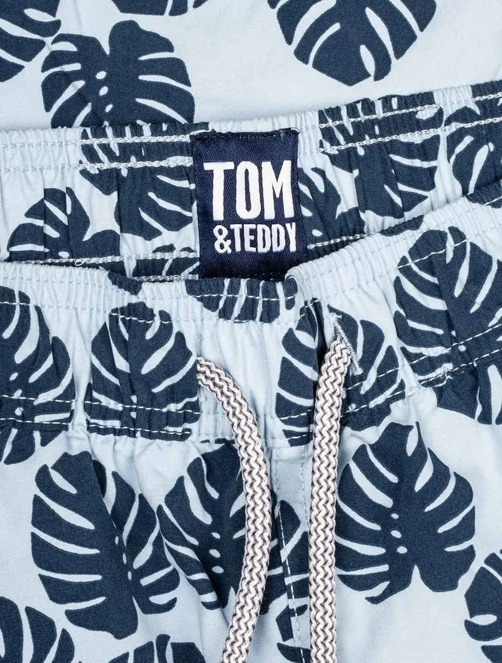 TOM AND TEDDY Sky Blue & Red Leaves Boy's Swim Shorts Blue