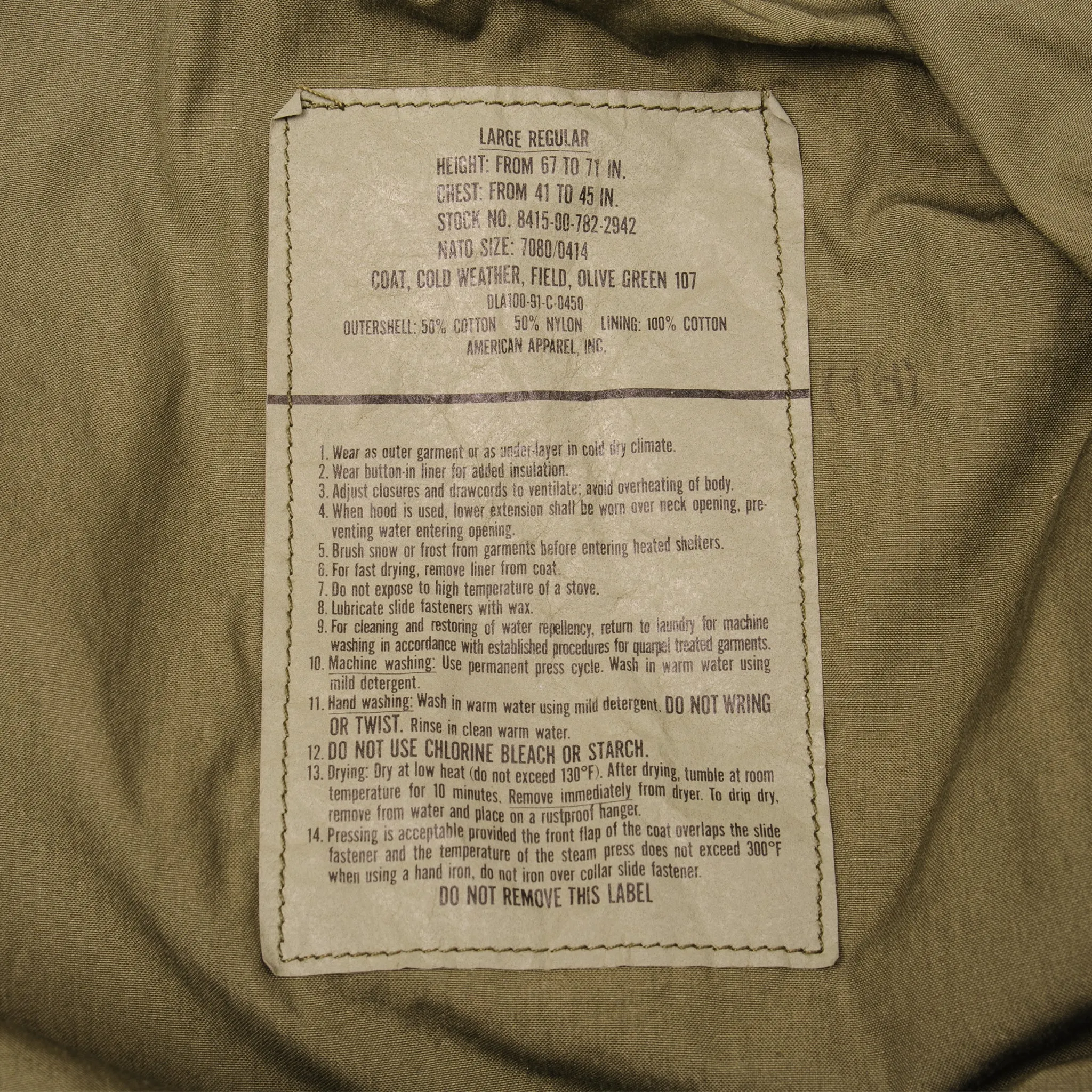 VINTAGE US ARMY M-1965 M65 FIELD JACKET 1991 SIZE LARGE REGULAR