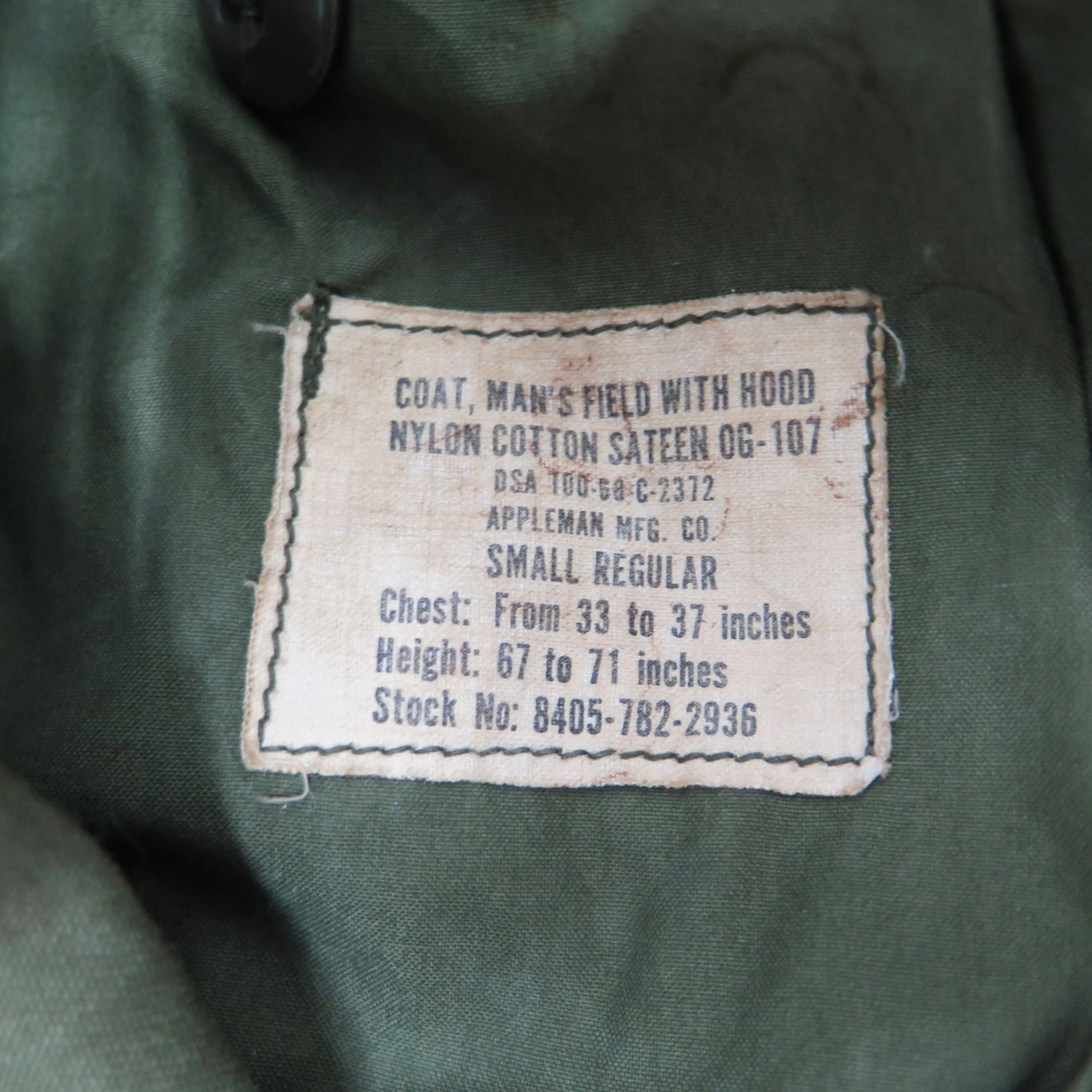 VINTAGE US ARMY M65 FIELD JACKET 1968 VIETNAM WAR NMCB 2 STENCIL SIZE SMALL REGULAR