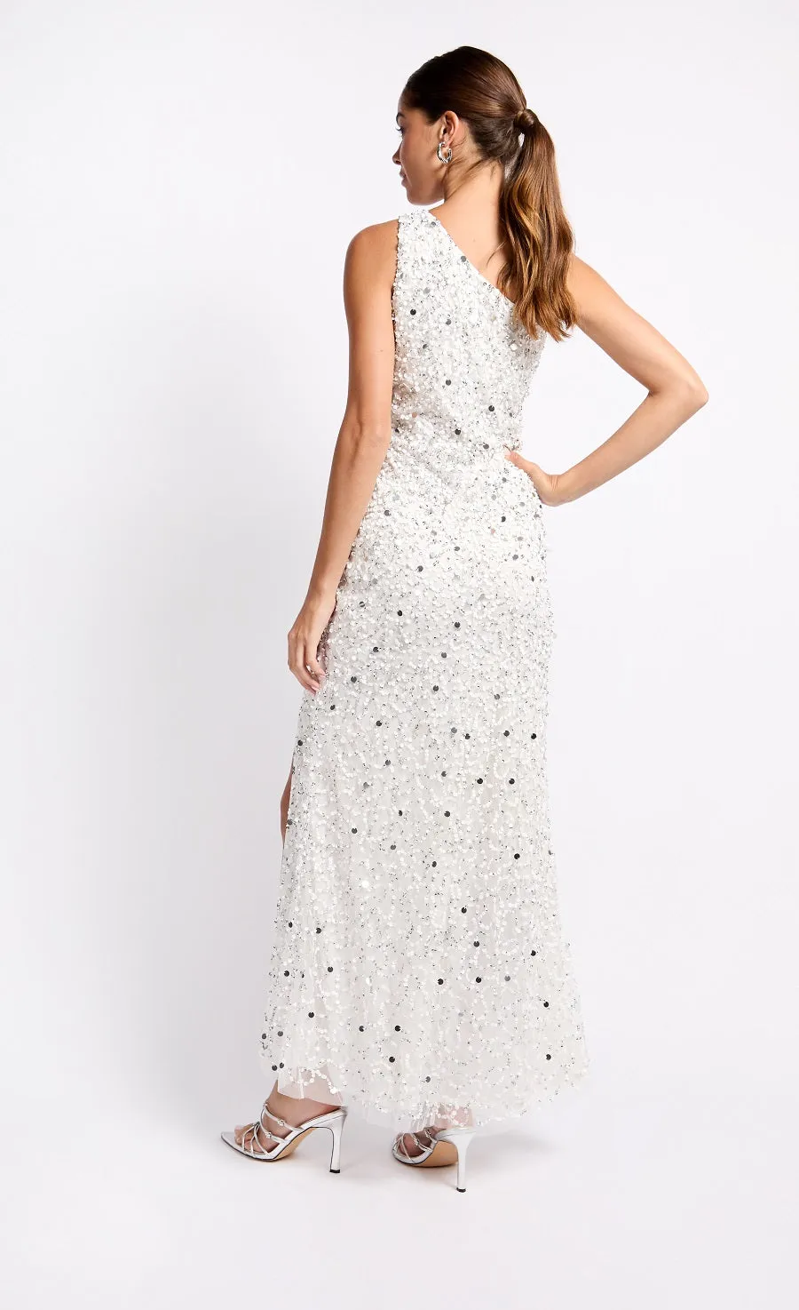 White Embellished One-Shoulder Maxi Dress