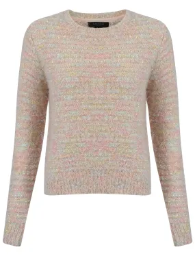 Womens Amara Reya Sweet Pea Crew Neck Jumper in Scallop Shell and Multicolour Twist