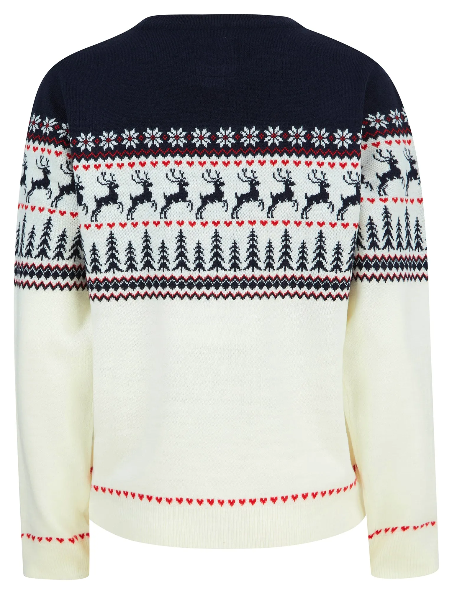Women's Reindeer Heart Nordic Fairisle Novelty Christmas Jumper in Gardenia - Merry Christmas
