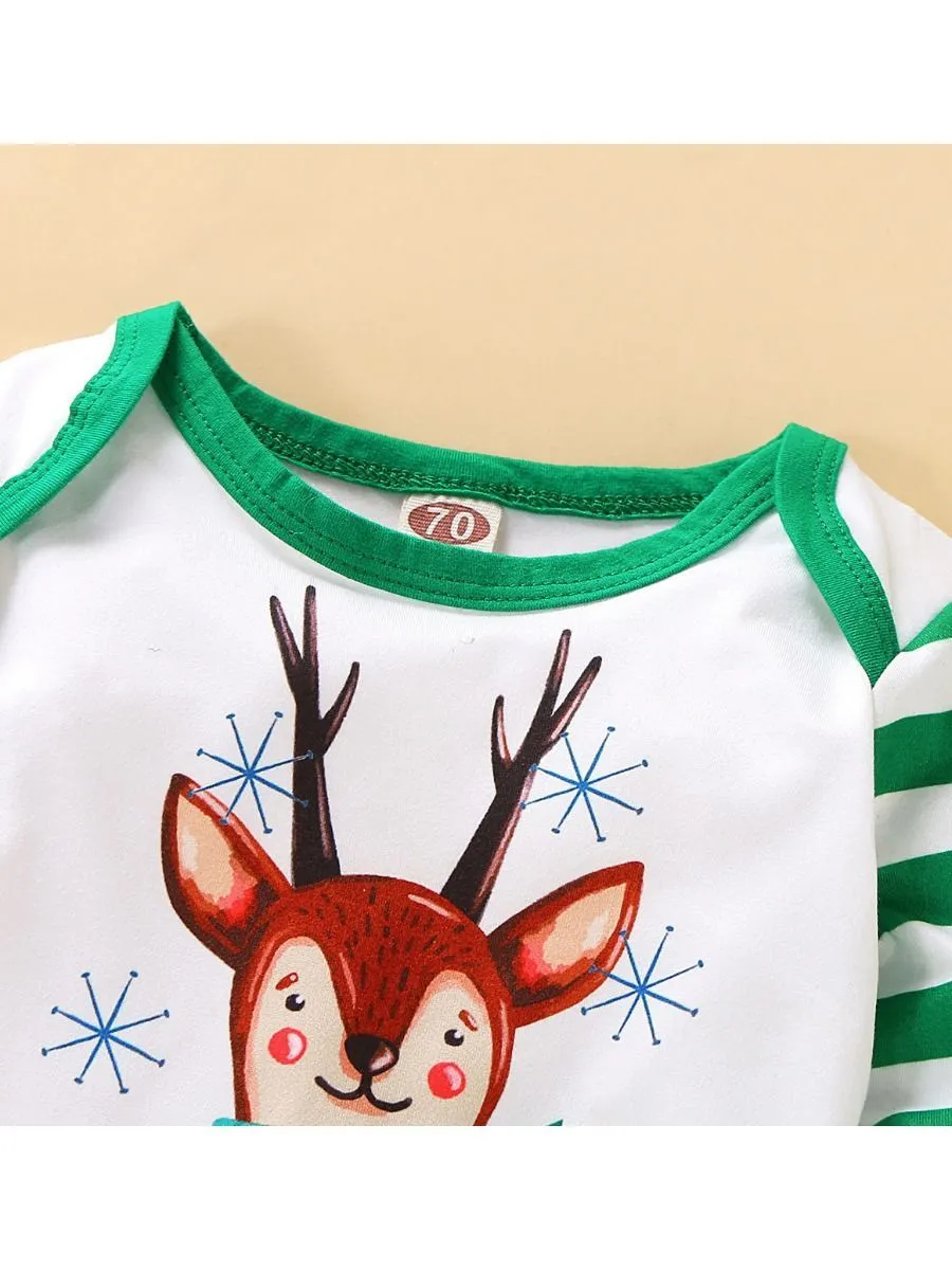XMAS Baby 3-Piece Set Deer Romper Stripe Pants Hat