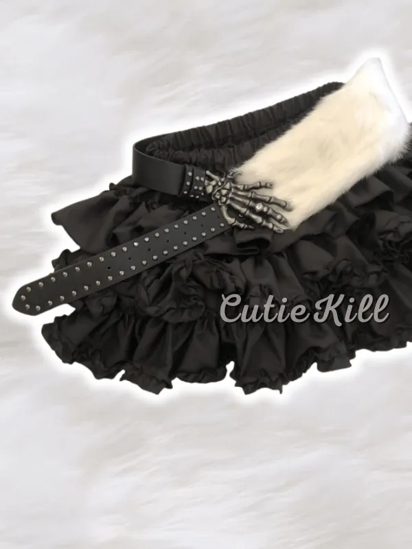 Y2k furry skeleton hand gothic belt layered bloomer skirt