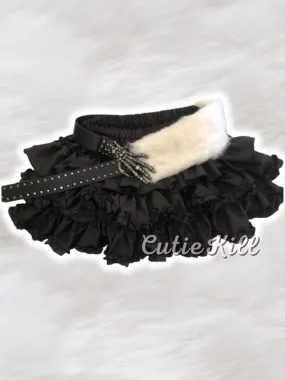 Y2k furry skeleton hand gothic belt layered bloomer skirt