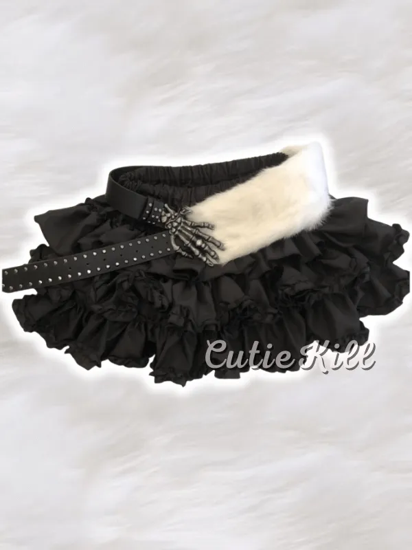 Y2k furry skeleton hand gothic belt layered bloomer skirt