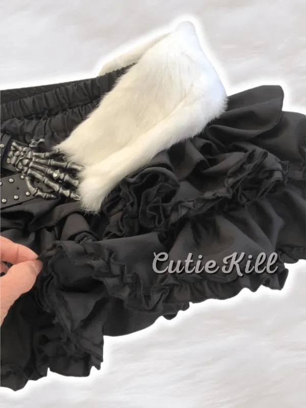 Y2k furry skeleton hand gothic belt layered bloomer skirt